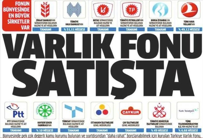 TÜRKİYE VARLIK FONU´NUN SATIŞINDA SINIR KALDIRILDI: SINIRSIZ SATACAKLAR!