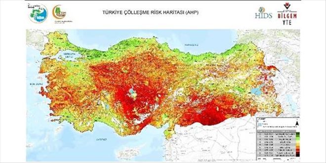 TÜRKİYE´NİN ÇÖLLEŞME RİSK HARİTASI OLUŞTURULDU