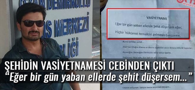 Şehidin Vasiyetnamesi Cebinden Çıktı