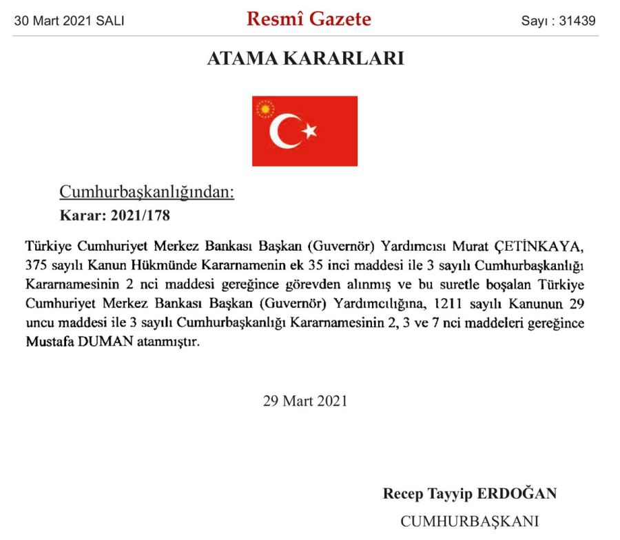 Merkez Bankası Başkan Yardımcısı Murat Çetinkaya Görevden Alındı