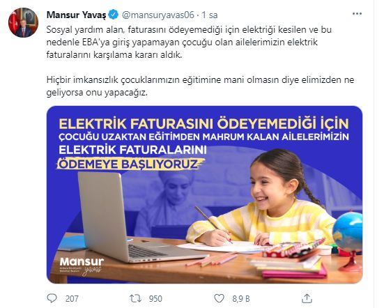 MANSUR YAVAŞ’TAN EBA KULLANAN ÇOCUKLARA MÜJDE: