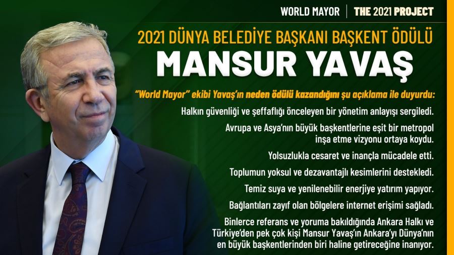 2021 DÜNYA BELEDİYE BAŞKANI BAŞKENT ÖDÜLÜ MANSUR YAVAŞ’IN