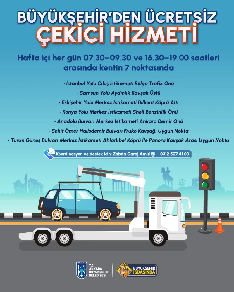 ANKARA BÜYÜKŞEHİR BELEDİYESİ’NDEN ÇEKİCİ HİZMETİ